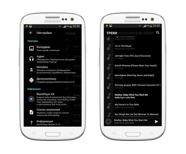 Внешний вид музыкального проигрывателя BlackPlayer 