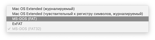 Скриншот: Выбор формата Windows (FAT / NTFS)