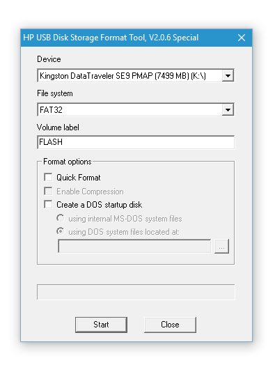 Скриншот: Интерфейс программы hp usb disk storage format tool 2.2 4