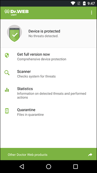 Интерфейс Dr.Web в статье «убрать рекламу на экране блокировки Android / планшете Samsung»