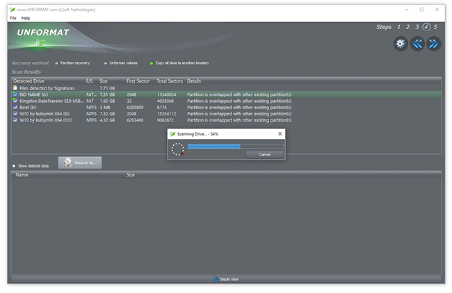Скриншот: Unformat - программа для восстановления данных с флешки со множеством настроек
