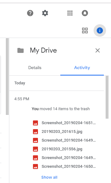 Скриншот: “Восстановление” документов через поисковую строку Google Drive