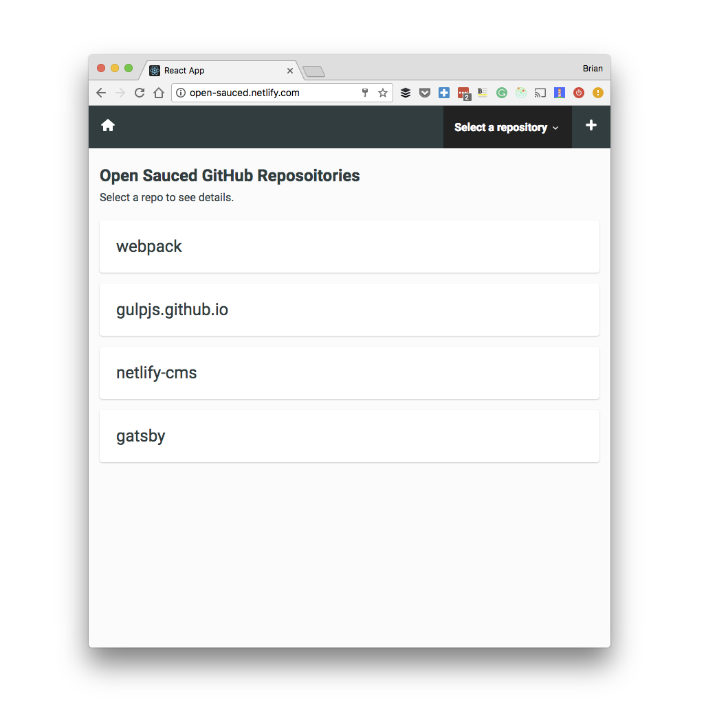 Скриншот: В любое время вы можете увидеть готовый проект на GitHub или в прямом эфире на open-sauced.netlify.com/