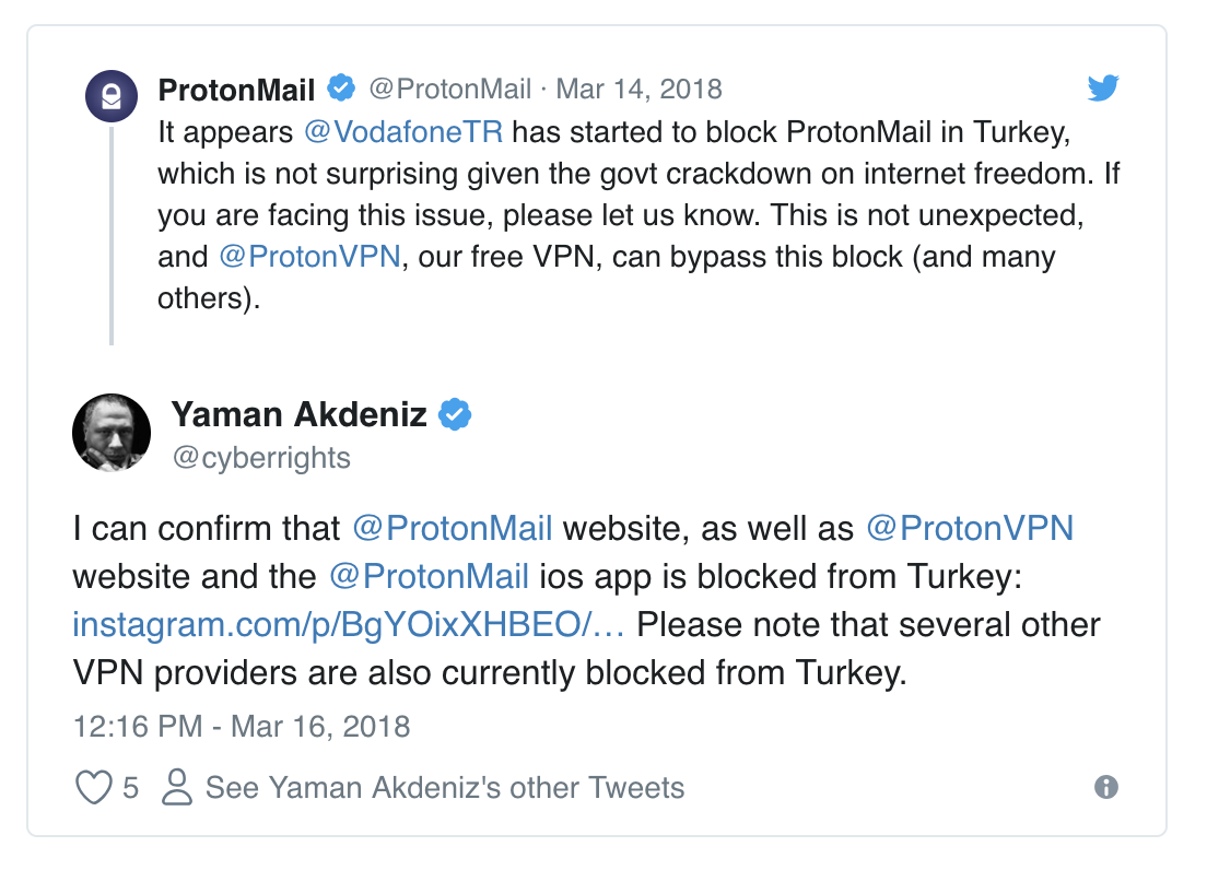 Скриншот: Мы подтвердили, что интернет-провайдеры в Турции блокировали ProtonMail на этой неделе. Вот что мы знаем до сих: