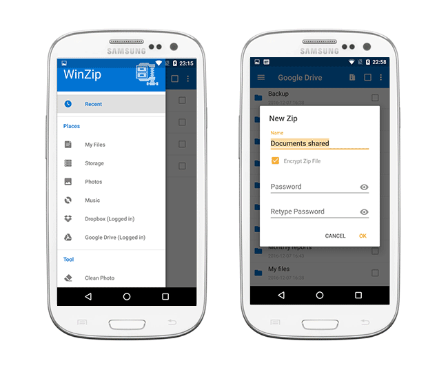 Скриншот: WinZip - удобный архиватор zip для Андроид