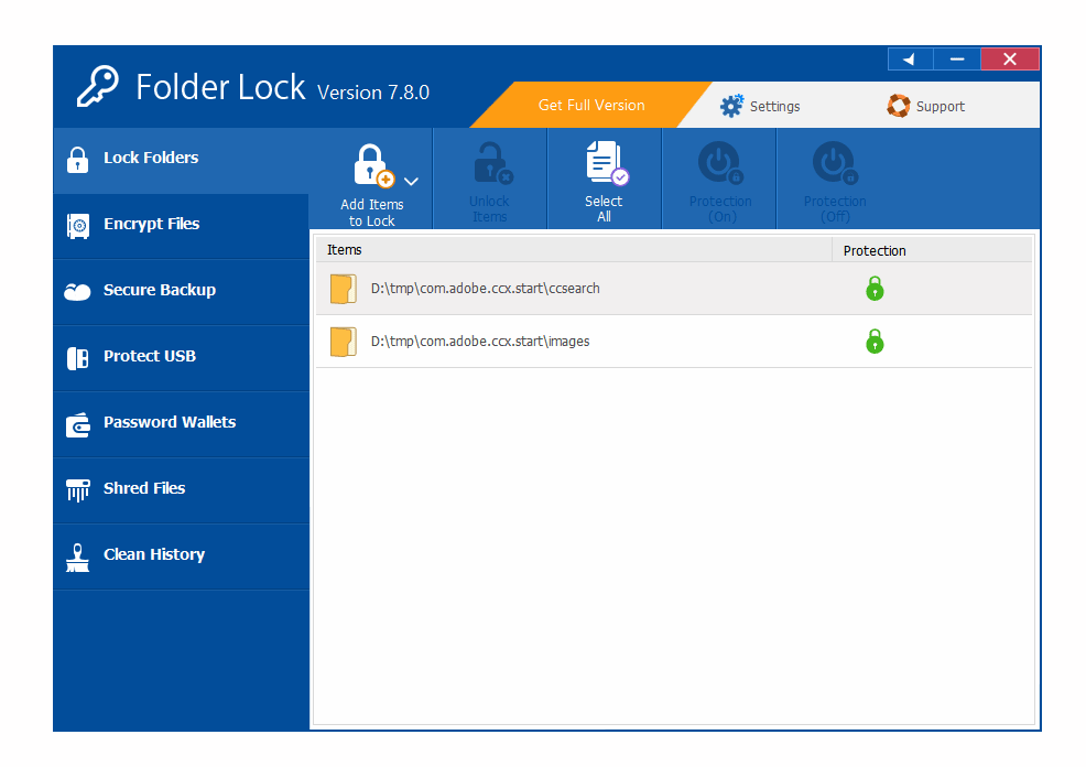 Скриншот: Эта программа также позволяет установить пароль на папку в Windows. Её функционал позволяет запаролить директорию