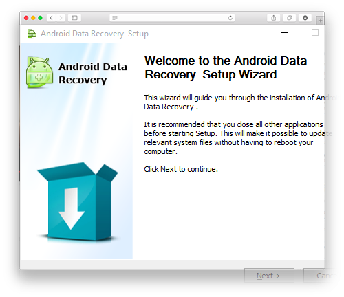 Окно установщика приложения Android Data Recovery