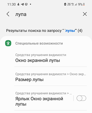 Скриншот: К слову, в разделе Средства улучшения видимости собраны аналогичные настройки