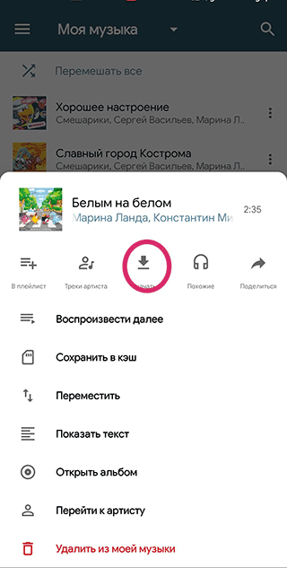Скриншот: Приложение позволяет не только скачать музыку из ВКонтакте, но и слушать треки без ограничений онлайн без