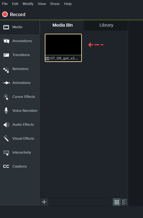Импорт медиа в Camtasia