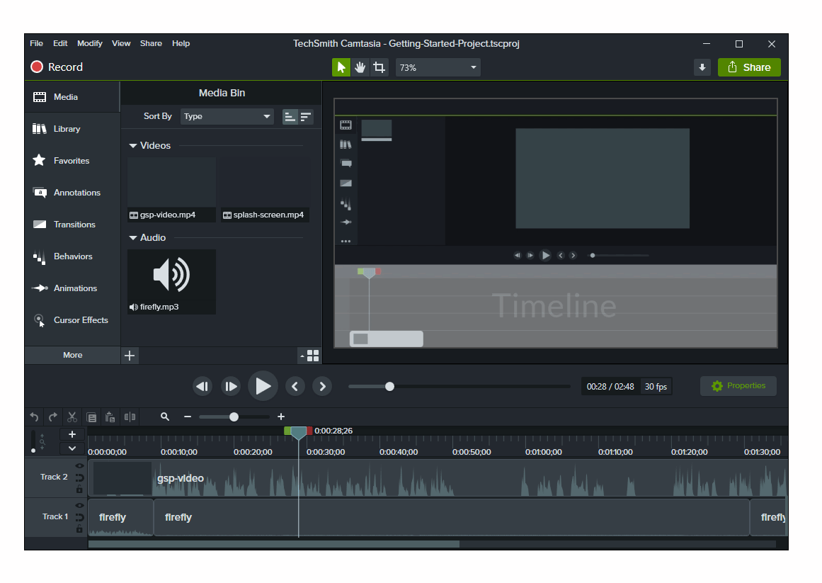 Работа с эффектами в Camtasia